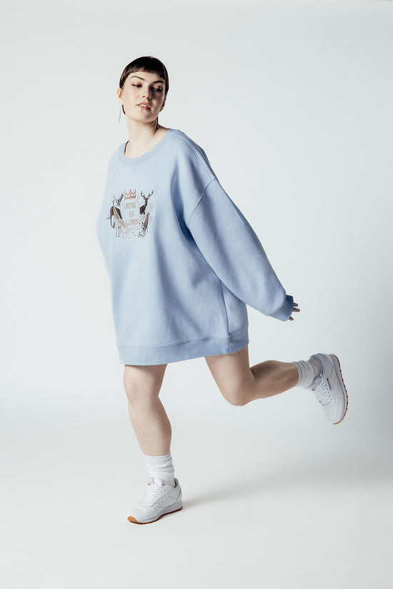 Image Title Empire of Genius Sweater/Dress in Powder Blue with Embroidered Silvers and Golds
